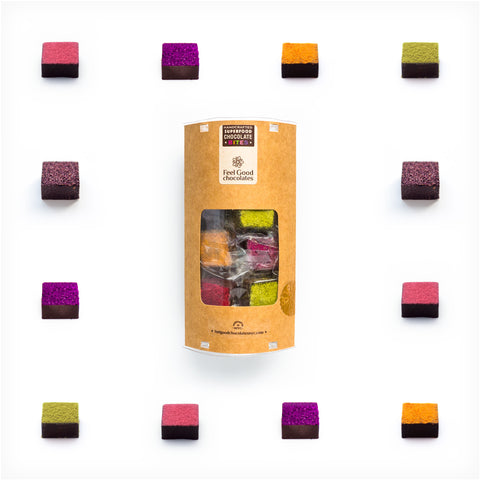 Feel Good Chocolates - Anytime Treat Box Superfood Dark Chocolate package